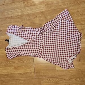 F21 red/white gingham faux wrap romper sz small